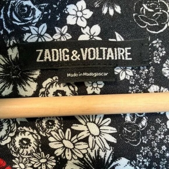 Zadig & Voltaire black, white and red floral long sleeve dress size L - Picture 8 of 9